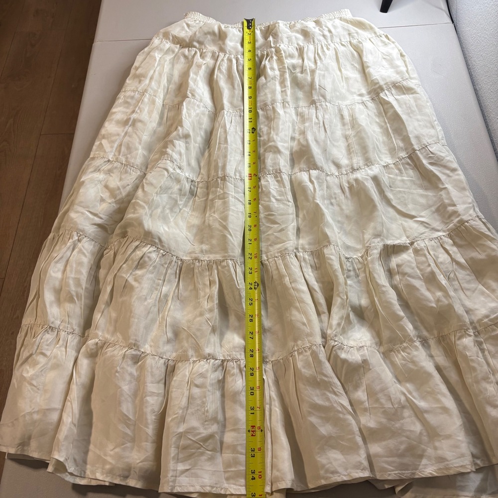 Calypso Christiane Celle Silk Tiered Maxi Skirt Cream Ivory Boho Elastic Waist S - Picture 5 of 11